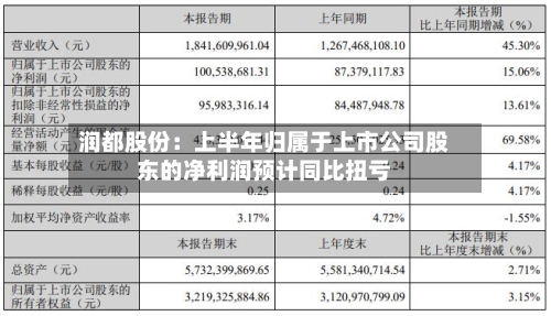 润都股份：上半年归属于上市公司股东的净利润预计同比扭亏